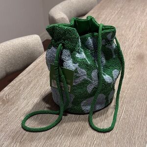 Green Floral Drawstring Bag